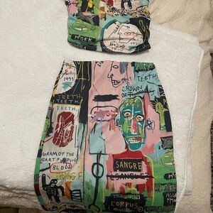Bershka Multicolor Graffiti Print Skirt Set - Pink, Green, Blue, Black